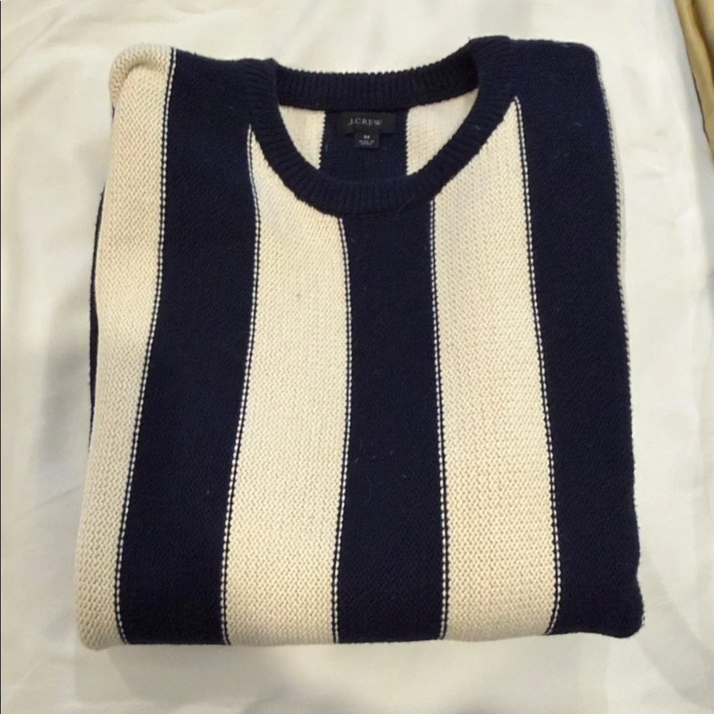 J. Crew Navy and Cream Striped Crewneck Sweater